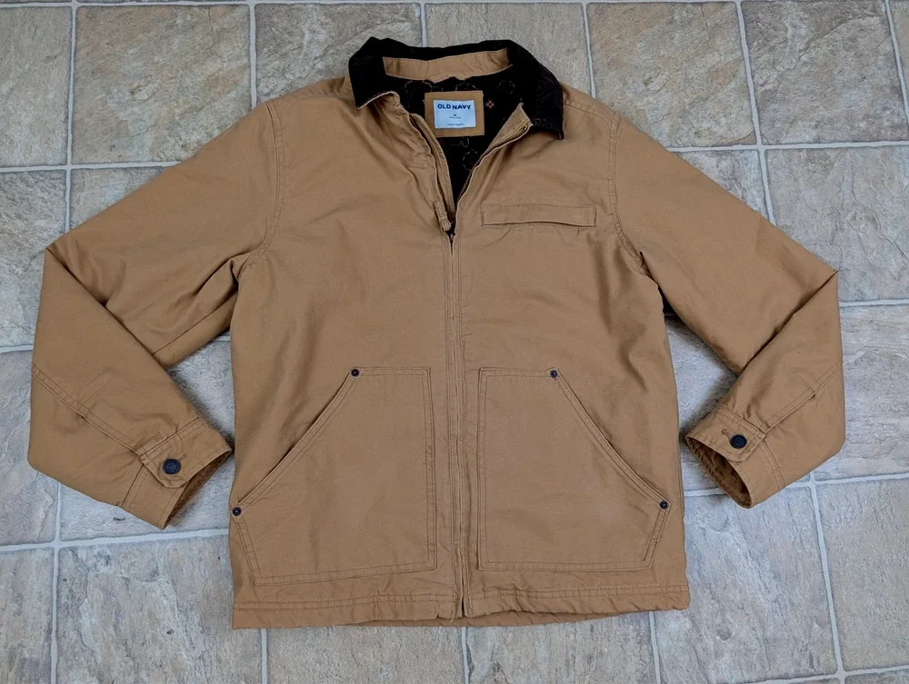 Old Navy men sz M Flannel Lined Jacket corduroy collar military field barn HU